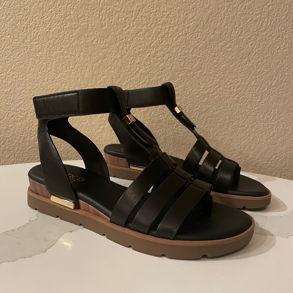 Franco Sarto Womens Dasana Black Leather Ankle Strap  Gladiator Sandals Size 6